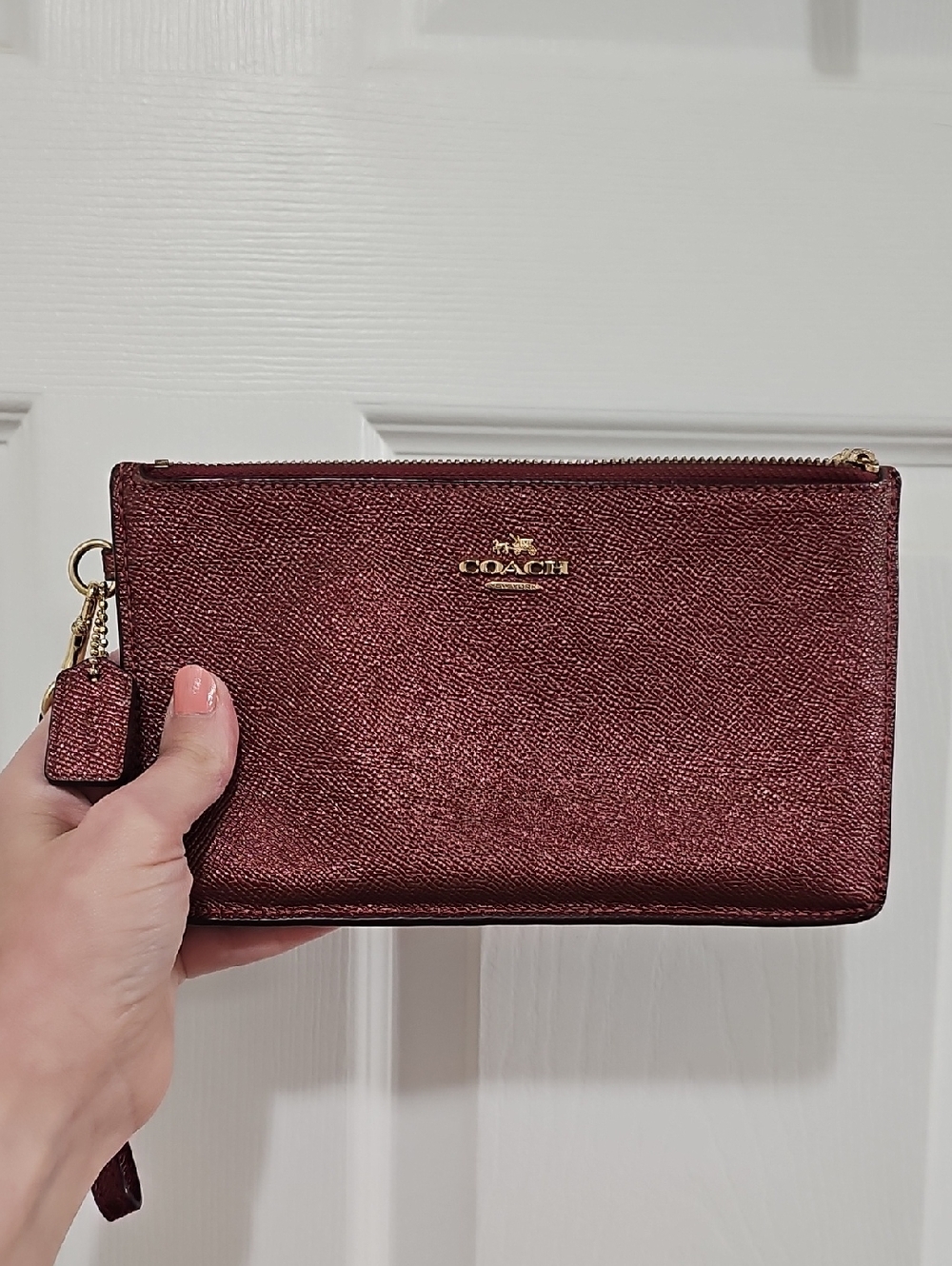 Coach Dark Red Metallic Large Wristlet